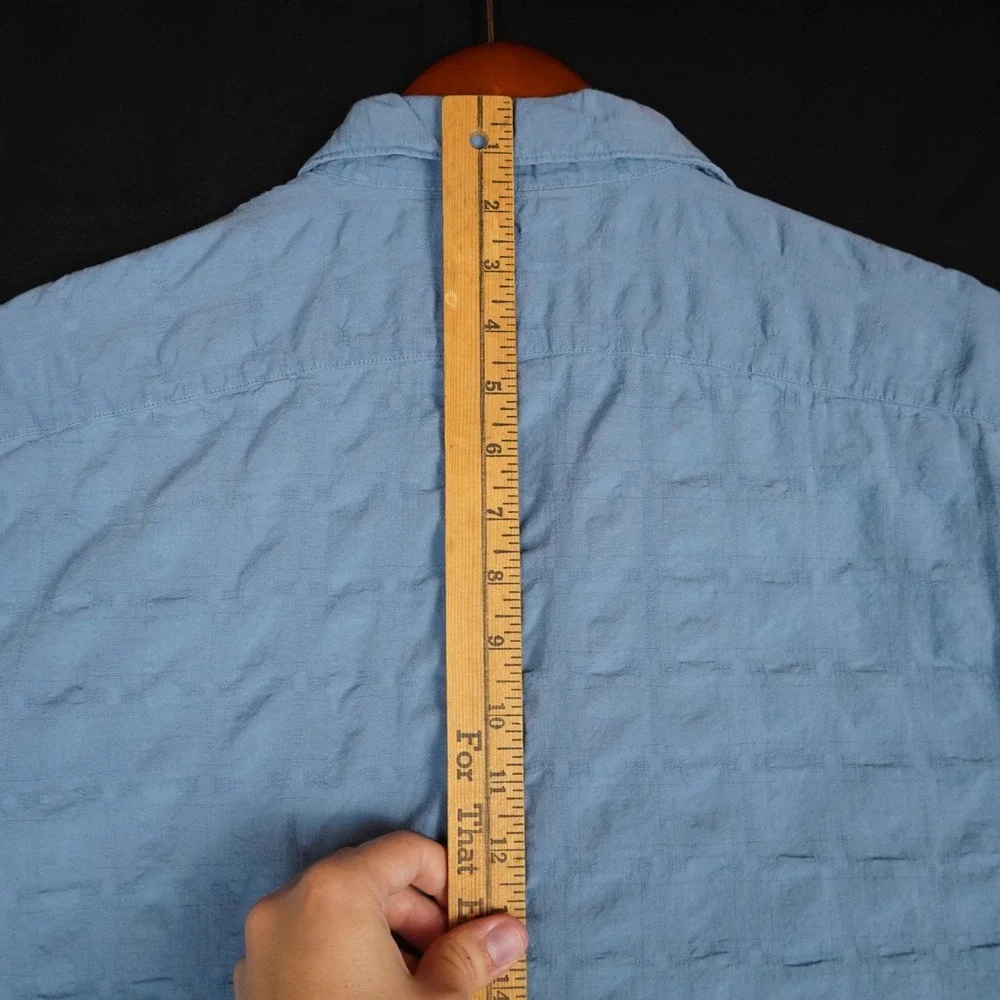 J. Crew Shirt Mens L Blue Textured Grid Short Sleeve Camp Collar Cotton Casual